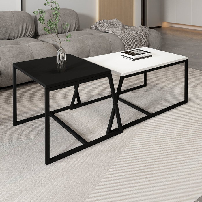 Hanah Home Juego de Mesas de Café Blanco y Negro